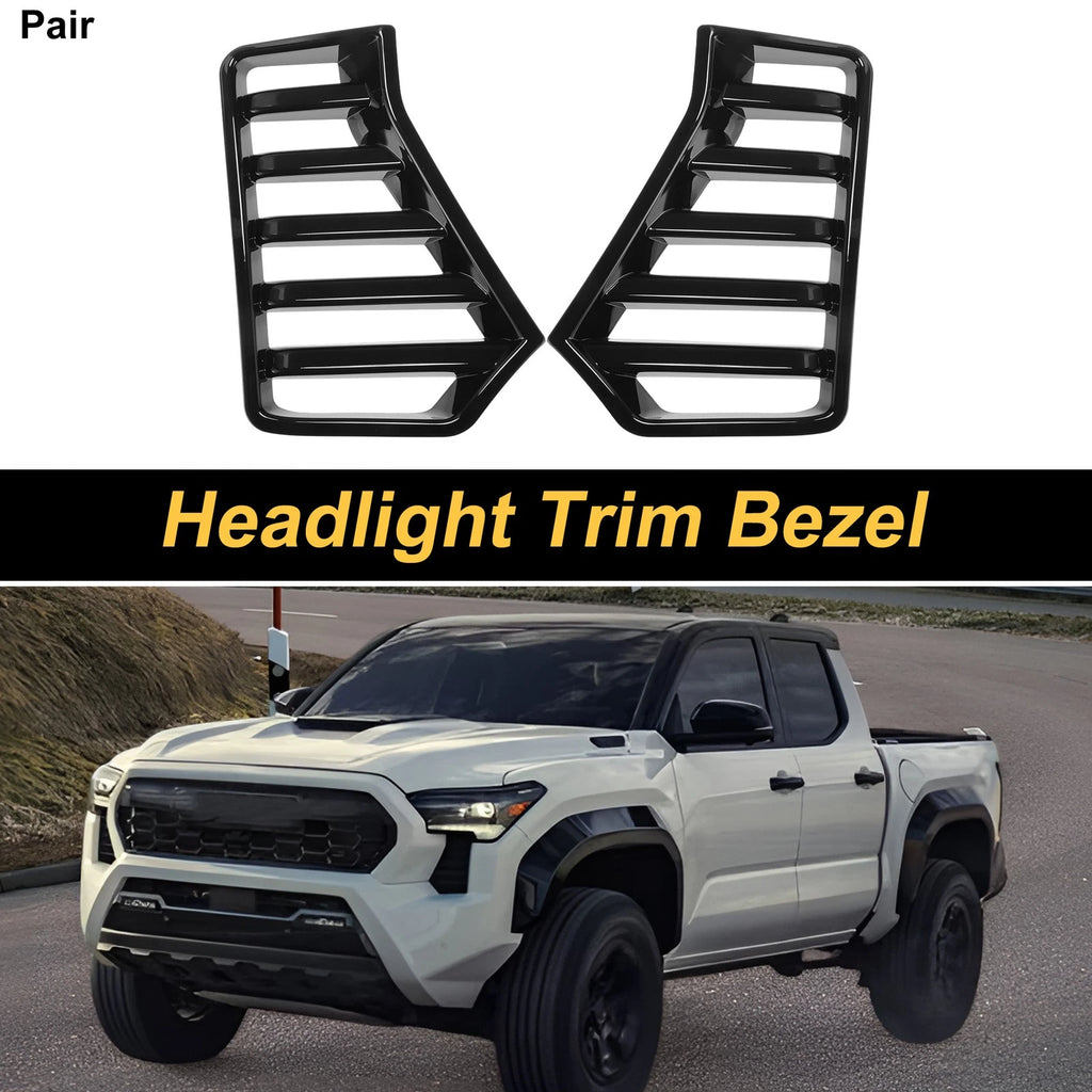 Set of 2 Headlight Trim Bezels for Toyota Tacoma (2024–2026) Glossy Black