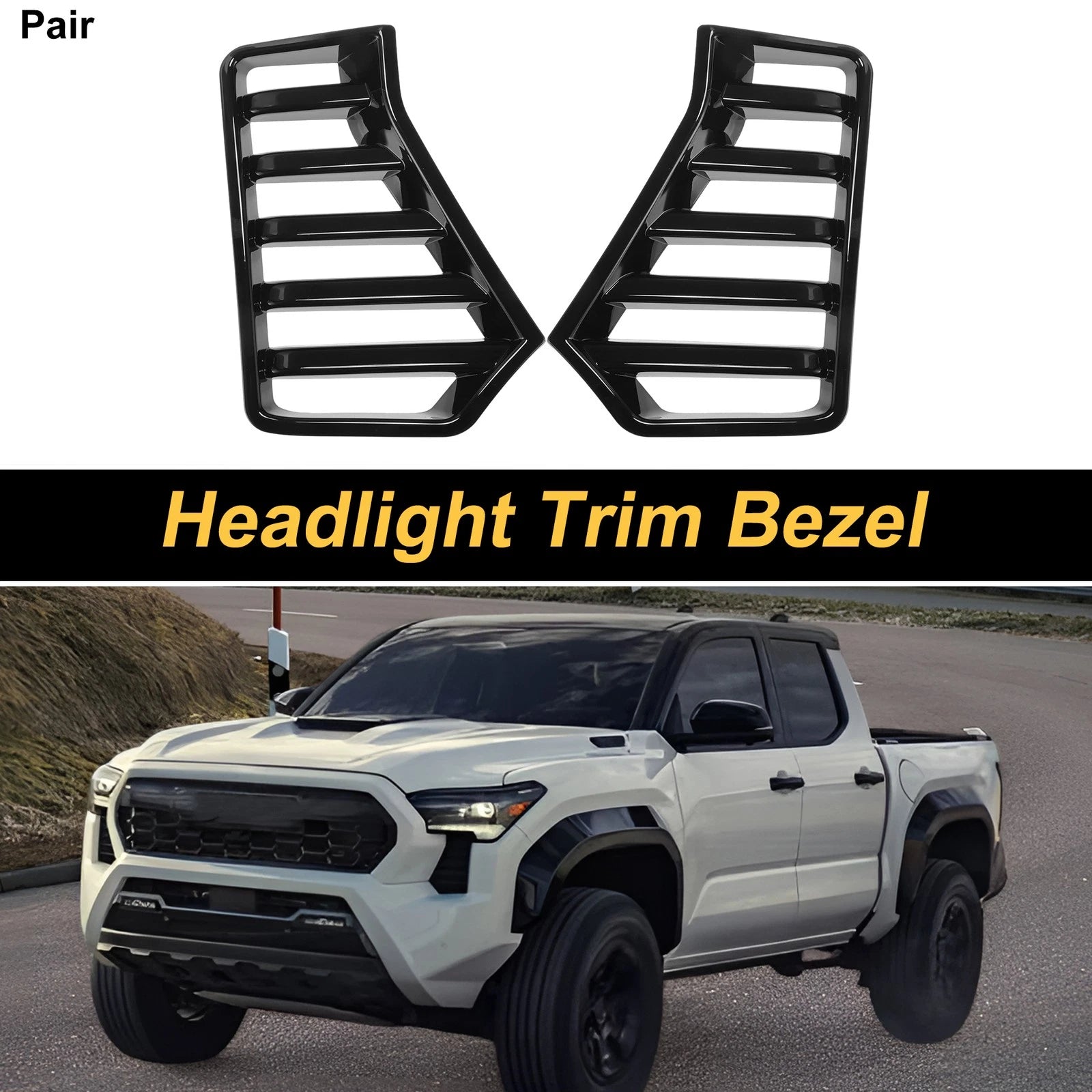 Set of 2 Headlight Trim Bezels for Toyota Tacoma (2024–2026) Glossy Black