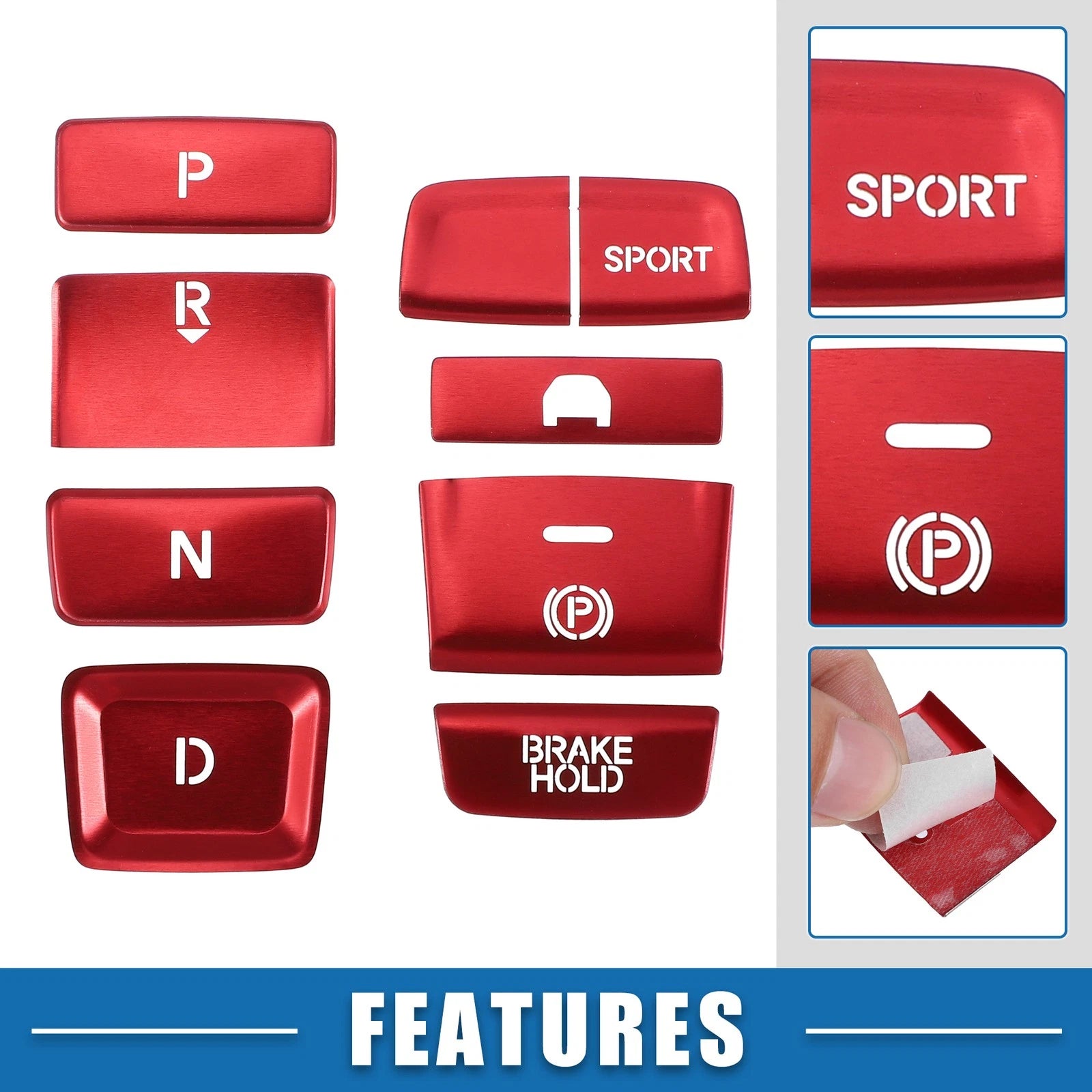9pcs Gear Shift Panel Switch Button Cover Trim for Honda Accord (2018–2022) Red