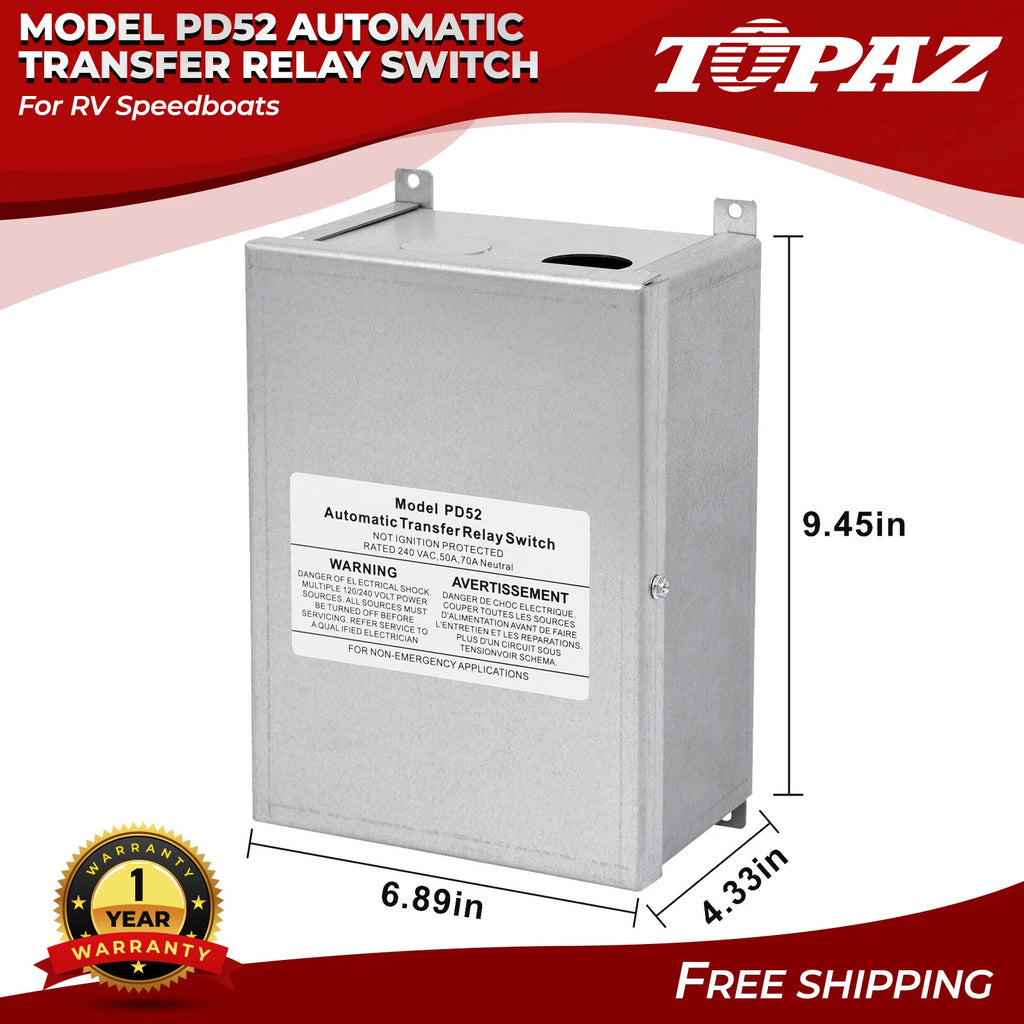 Automatic Transfer Relay Switch for RV Speedboats PD52 (Rated 240 VAC 50A)