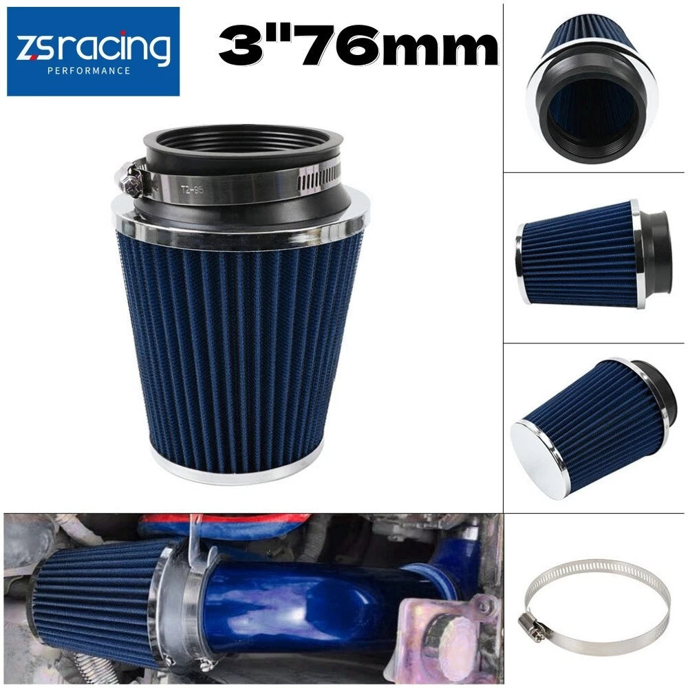 3" 76mm Universal High Flow Dry Air Filter Cold Air Intake Cone