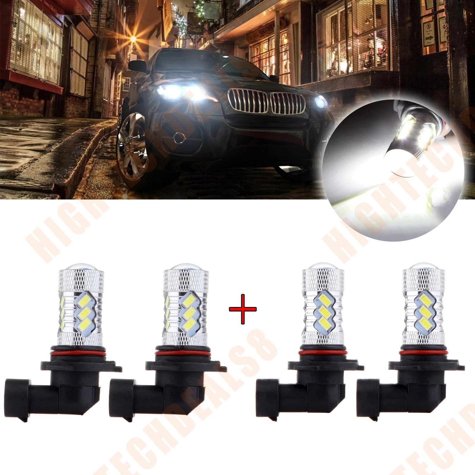 Set of 4 9005 9006 HB3 HB4 15 SMD White Headlight Bulbs for