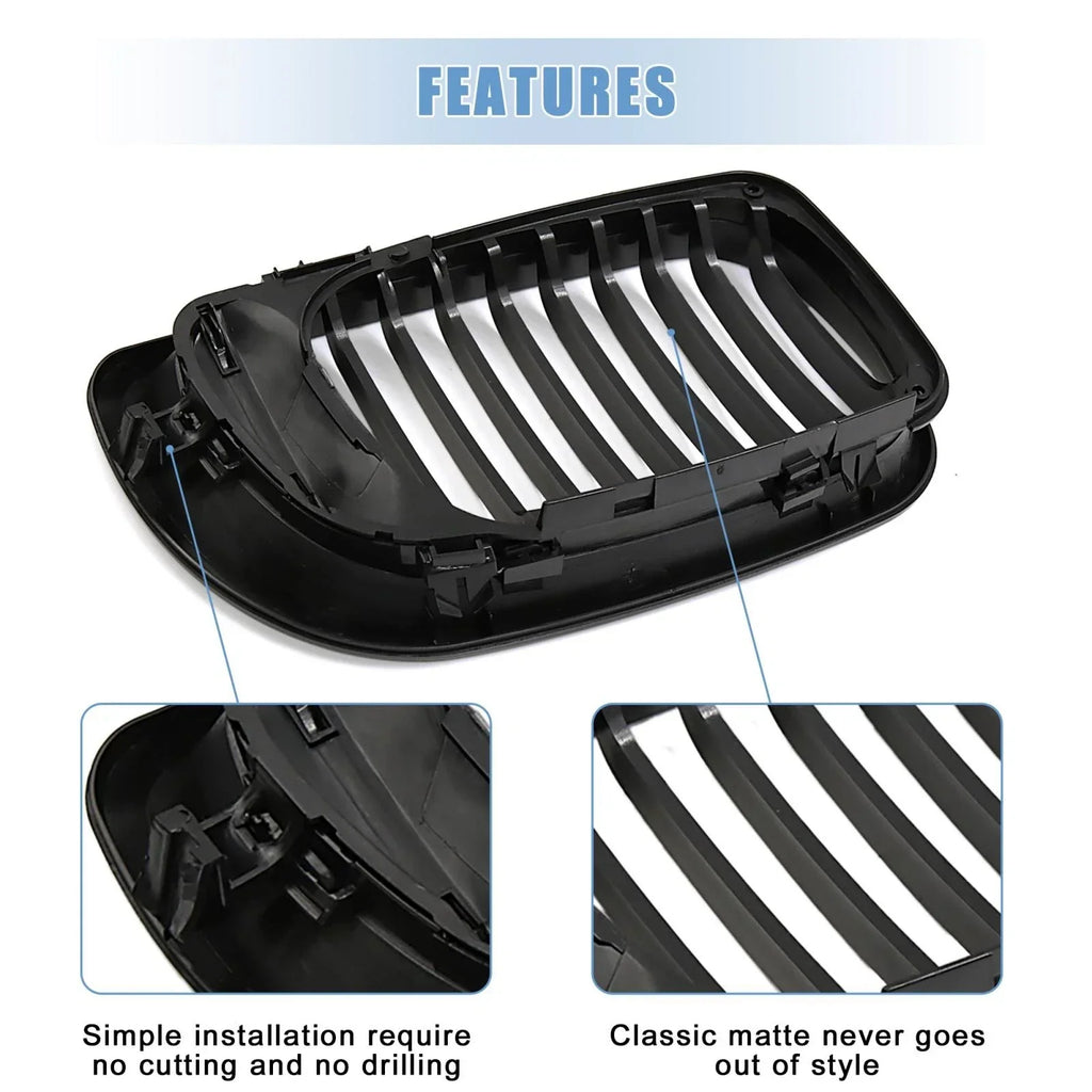 Front Upper Hood Bumper Grille Grill Pair for BMW 335i Signal Slat Matte Black
