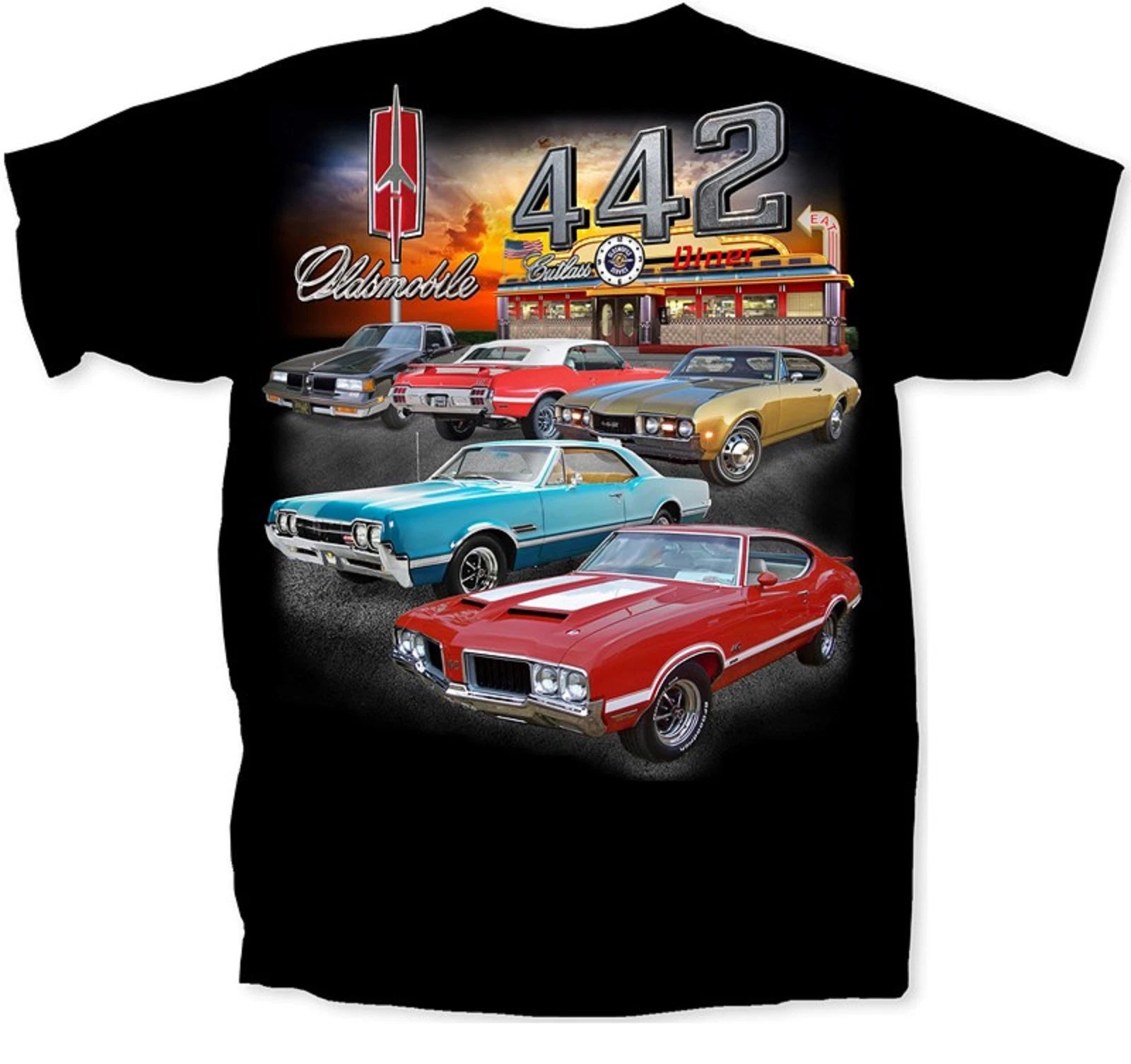 Oldsmobile Cutlass T-Shirt Black 442 Diner Scene for Oldsmobile (1968–1972)
