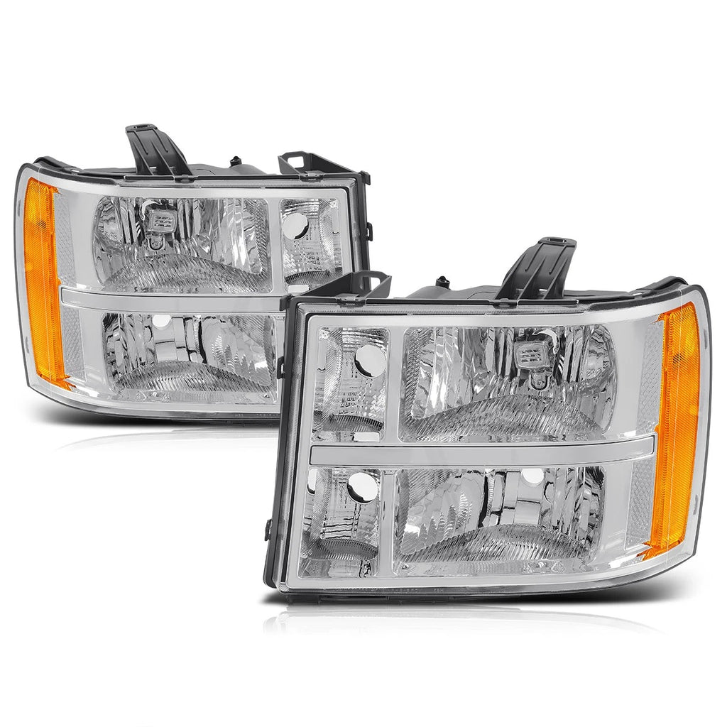 Factory Style Headlights Chrome/Amber for GMC Sierra 1500/2500 HD 3500 HD (2007–2014)