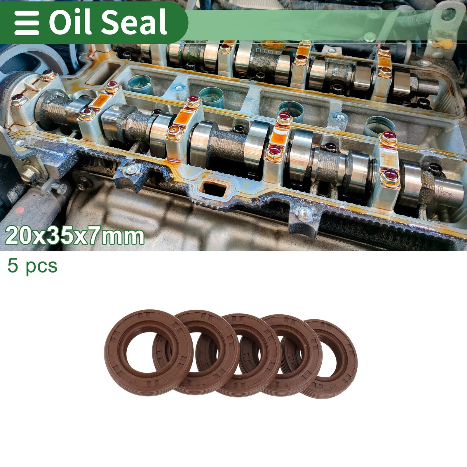 Set of 5 Oil Seals FKM Rubber 20x35x7mm for Various Applications