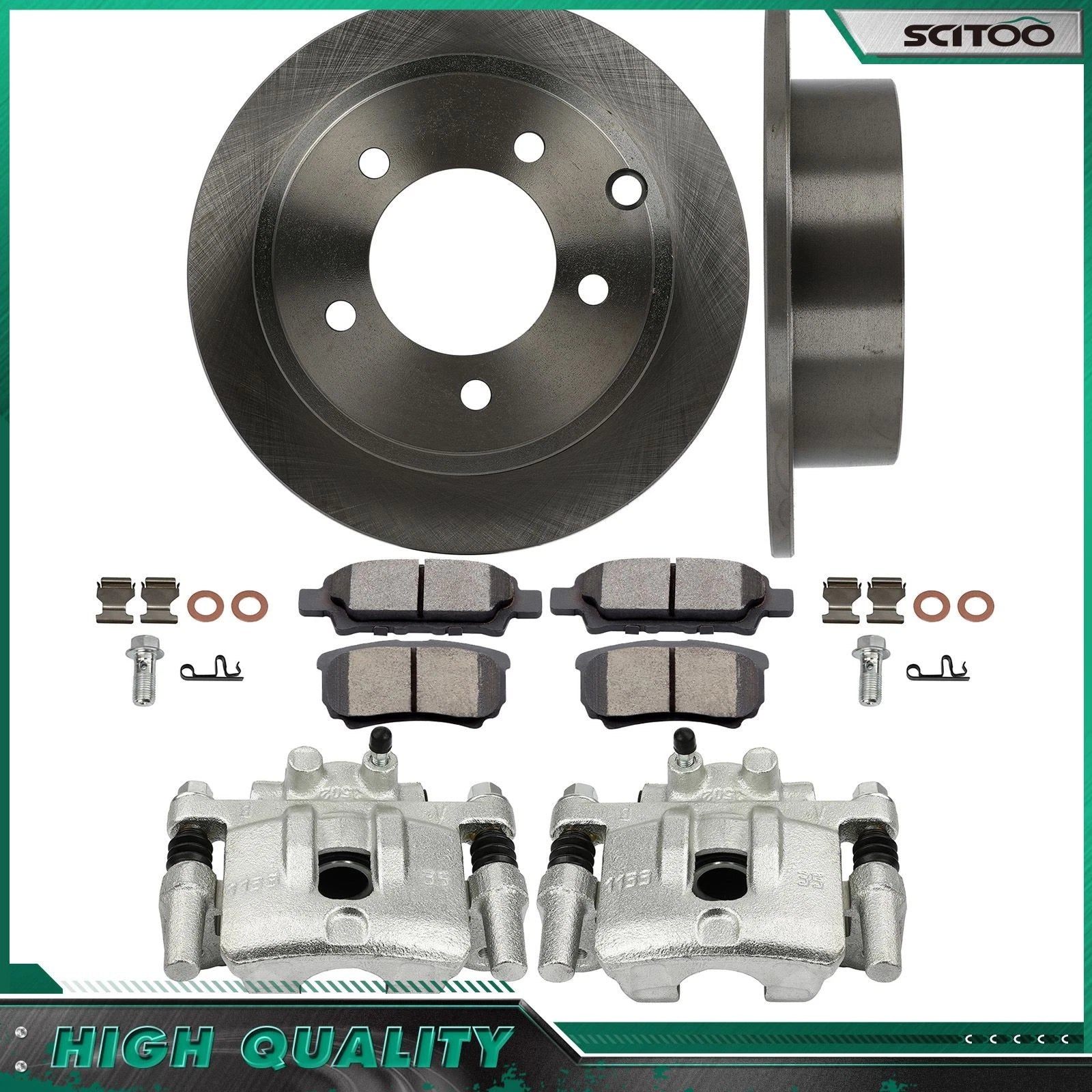 Rear Brake Calipers Rotors Ceramic Pads for Dodge Caliber (2007–2012)