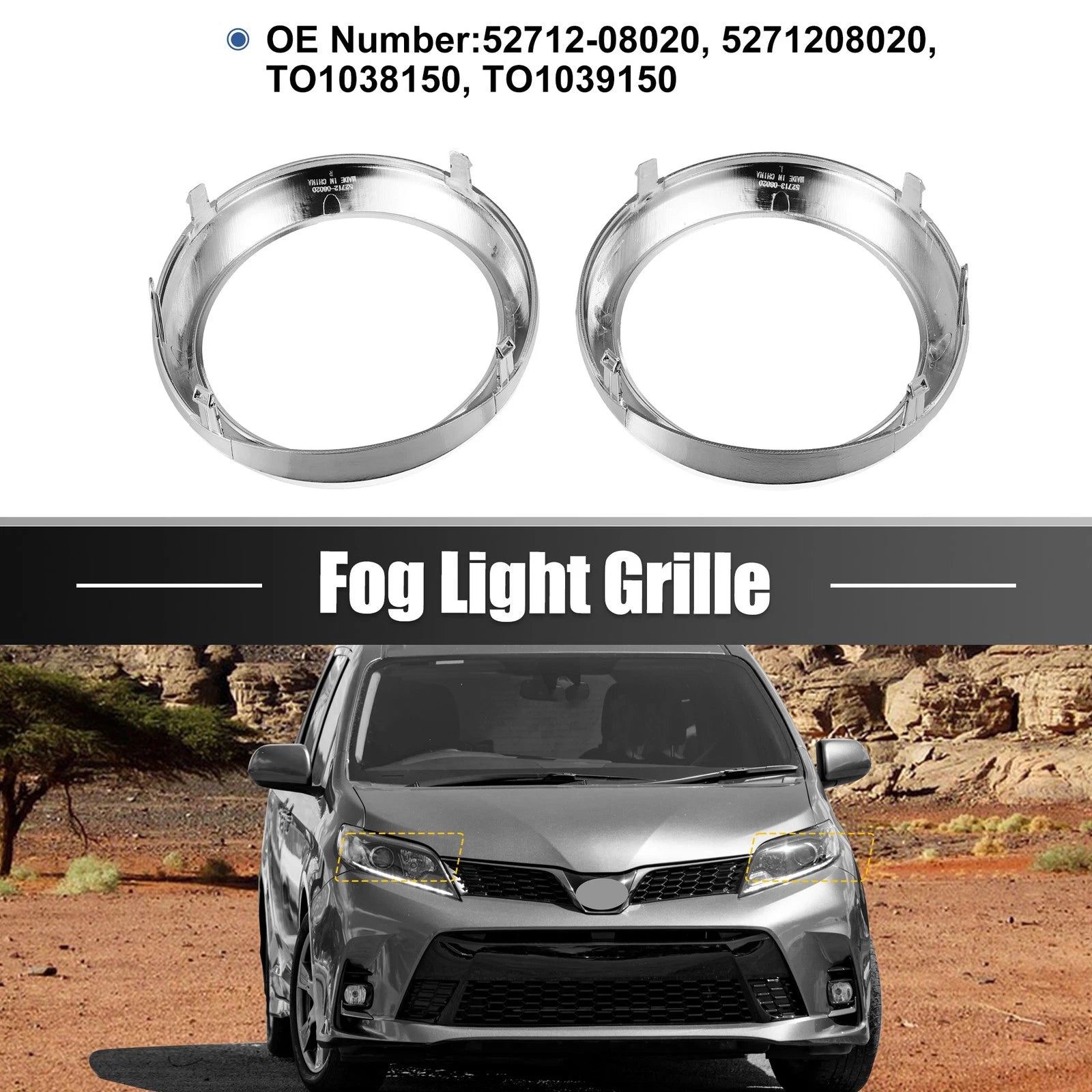Pair of Fog Light Grille Covers for Toyota Sienna SE (2011–2020) 52712-08020