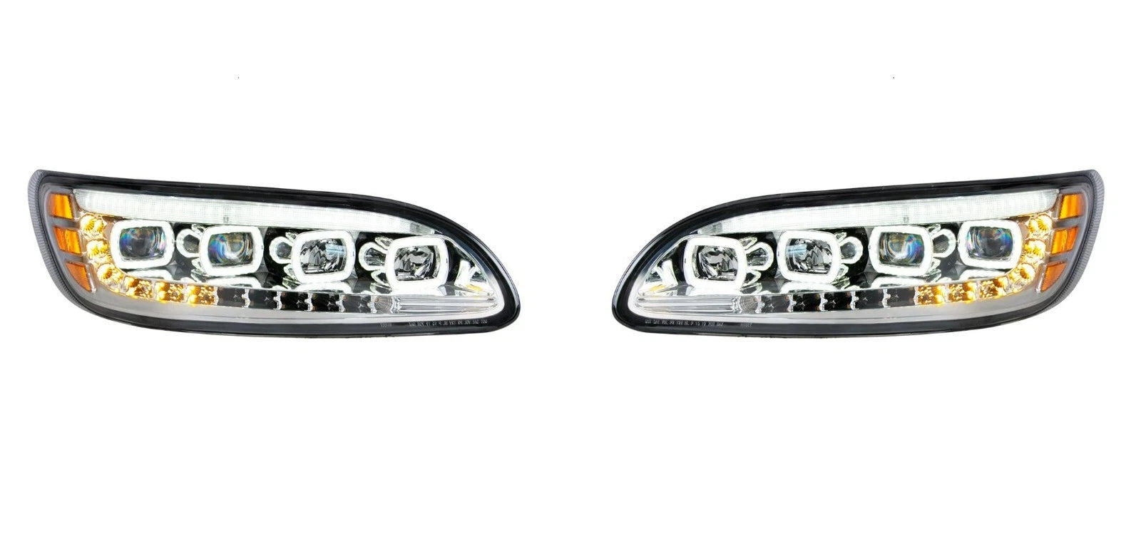 Quad-LED Chrome Headlights with Sequential LED DRL for Peterbilt (2010–2024)
