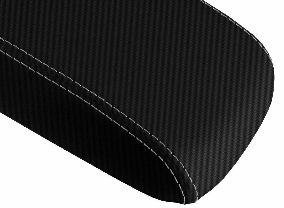 Console Lid Armrest Cover for VW Passat (2011–2018) Carbon Fiber Gray Stitch