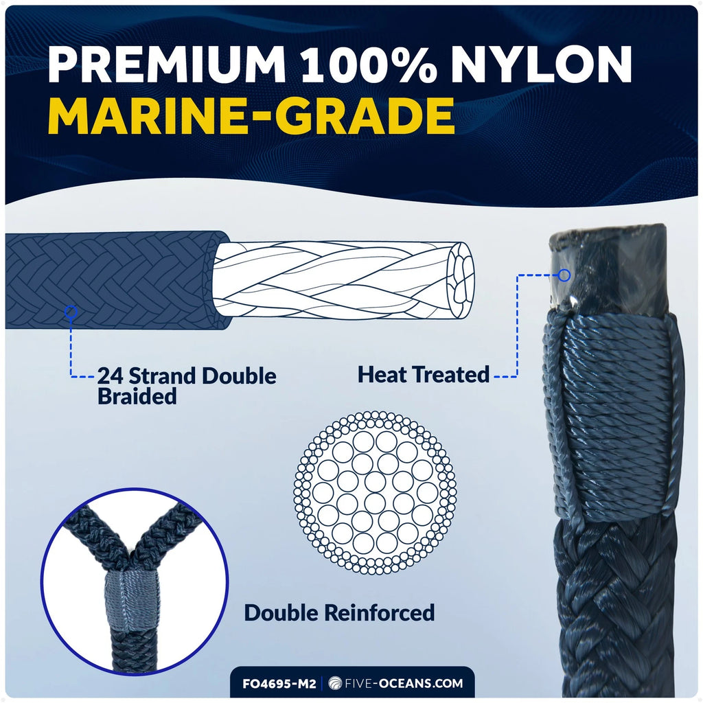 8-Pack 3/8" x 15' Boat Dock Lines with 12" Eyelet Navy Blue Nylon
