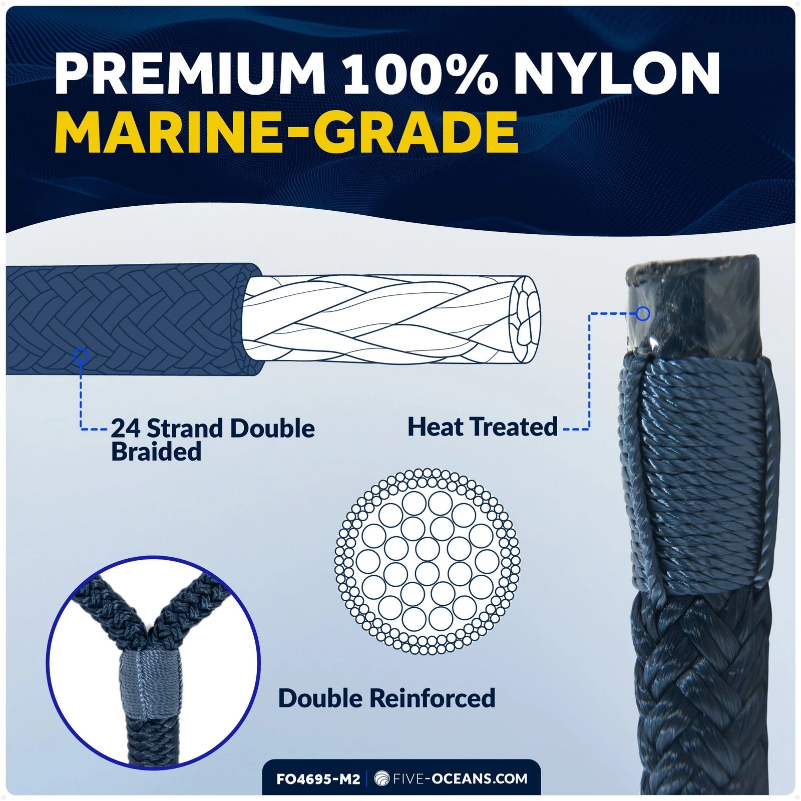 8-Pack 3/8" x 15' Boat Dock Lines with 12" Eyelet Navy Blue Nylon