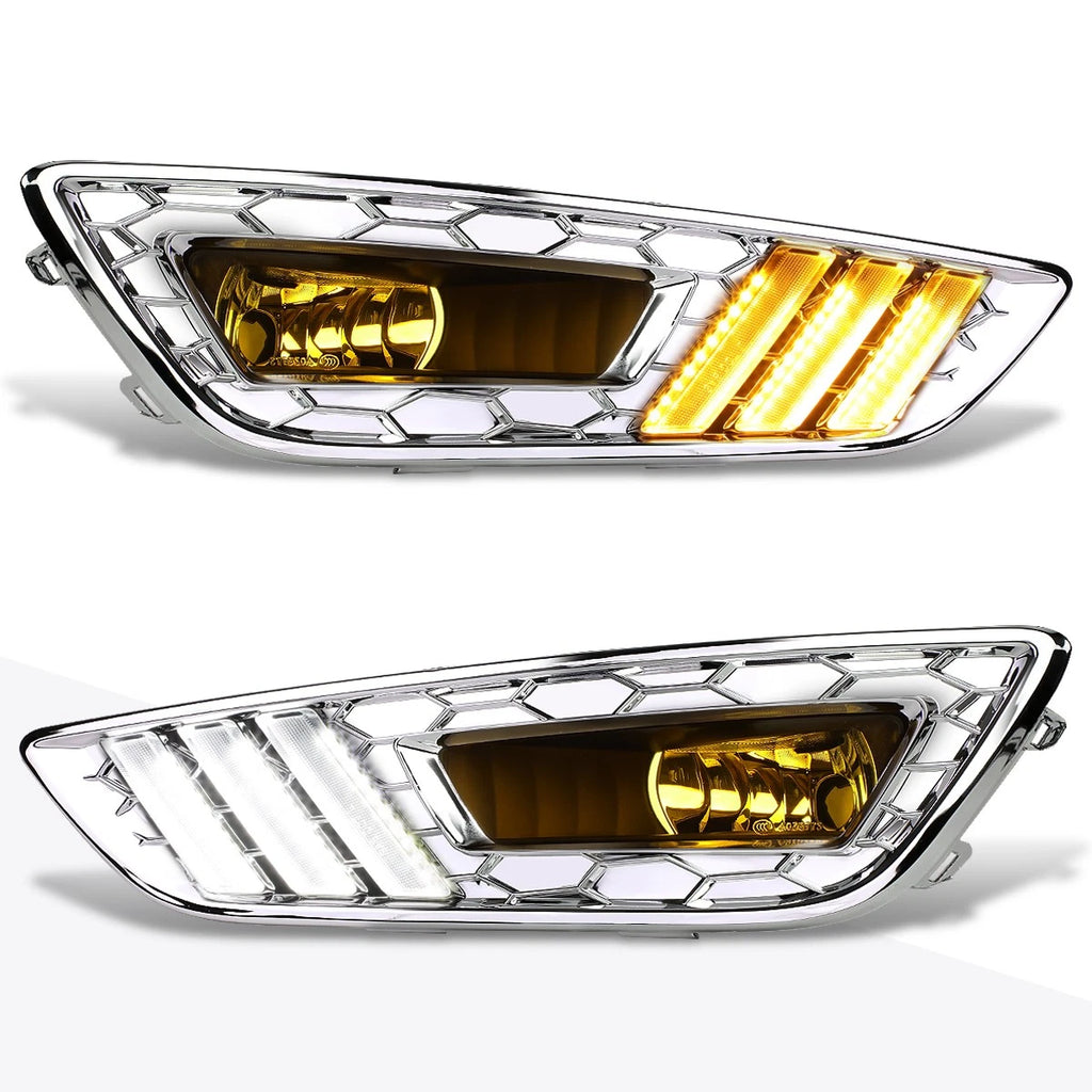 Set of 2 Amber Lens Fog Lights with Chrome LED DRL Bezel for Ford Focus (2015–2017)