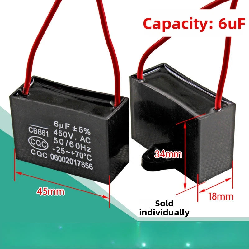 CBB61 Run Capacitor 3uF 6uF 10uF 450VAC for Ceiling Fan Motor