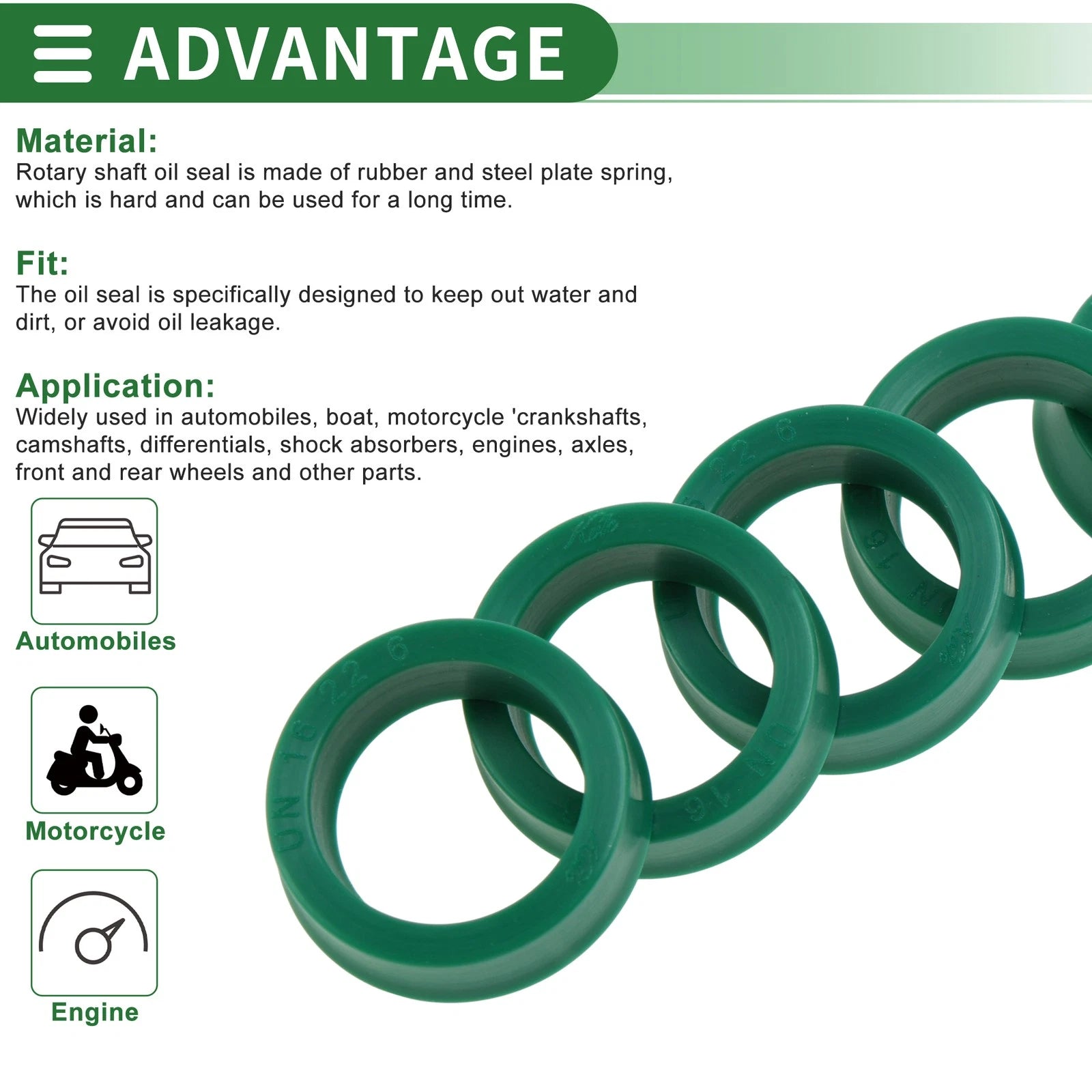 Set of 5 Oil Seal Rotary Shaft Seal 16x22x6mm High Pressure Green
