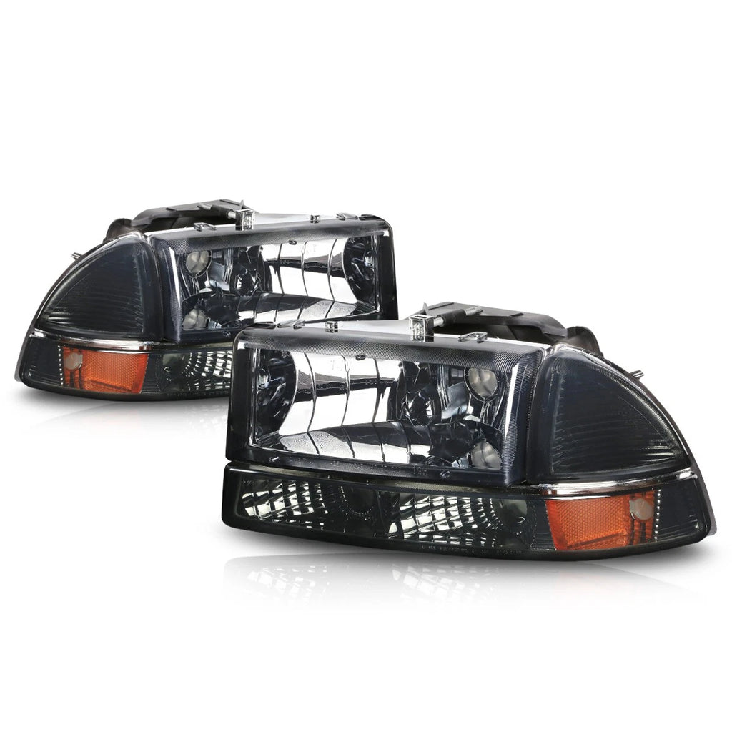 Headlight Lamp Set of 2 for Dodge Dakota Durango (1997–2004) Smoked Housing Amber Signal