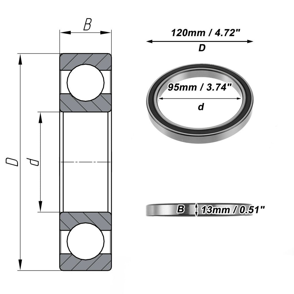 Deep Groove Ball Bearing 6819DD for Scooter Skateboard Wheel (95x120x13mm)