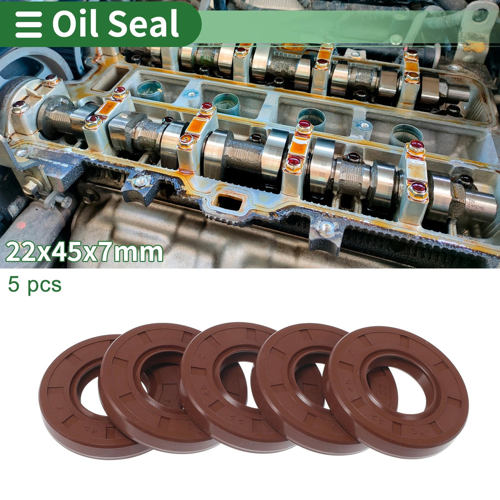 Set of 5 Oil Seal Rotary Shaft Seal FKM Rubber 22x45x7mm