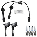 Set of 2 Ignition Coils & 4 Spark Plugs Wire Set for Mazda Protege