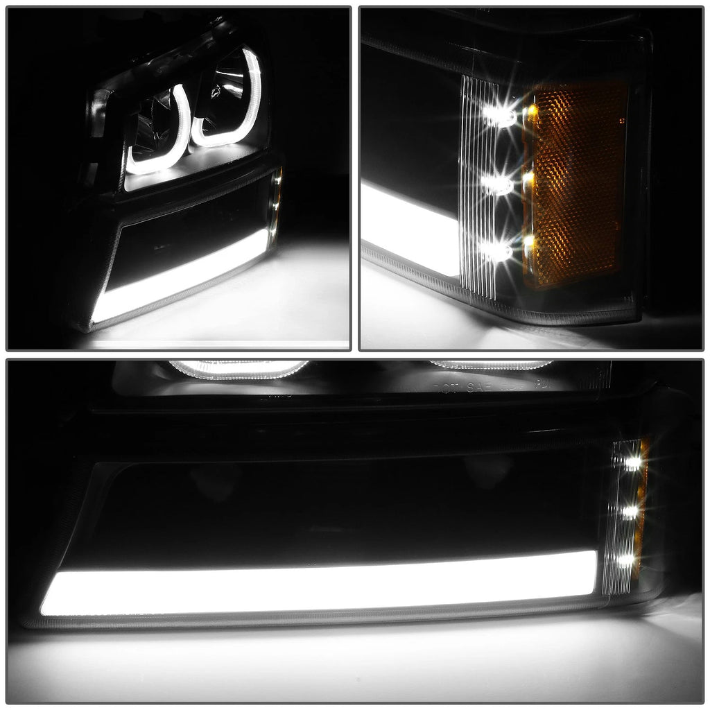 Pair of J-Halo LED DRL Black/Amber Headlight Bumper Lamps for Chevy Silverado (2003–2007)