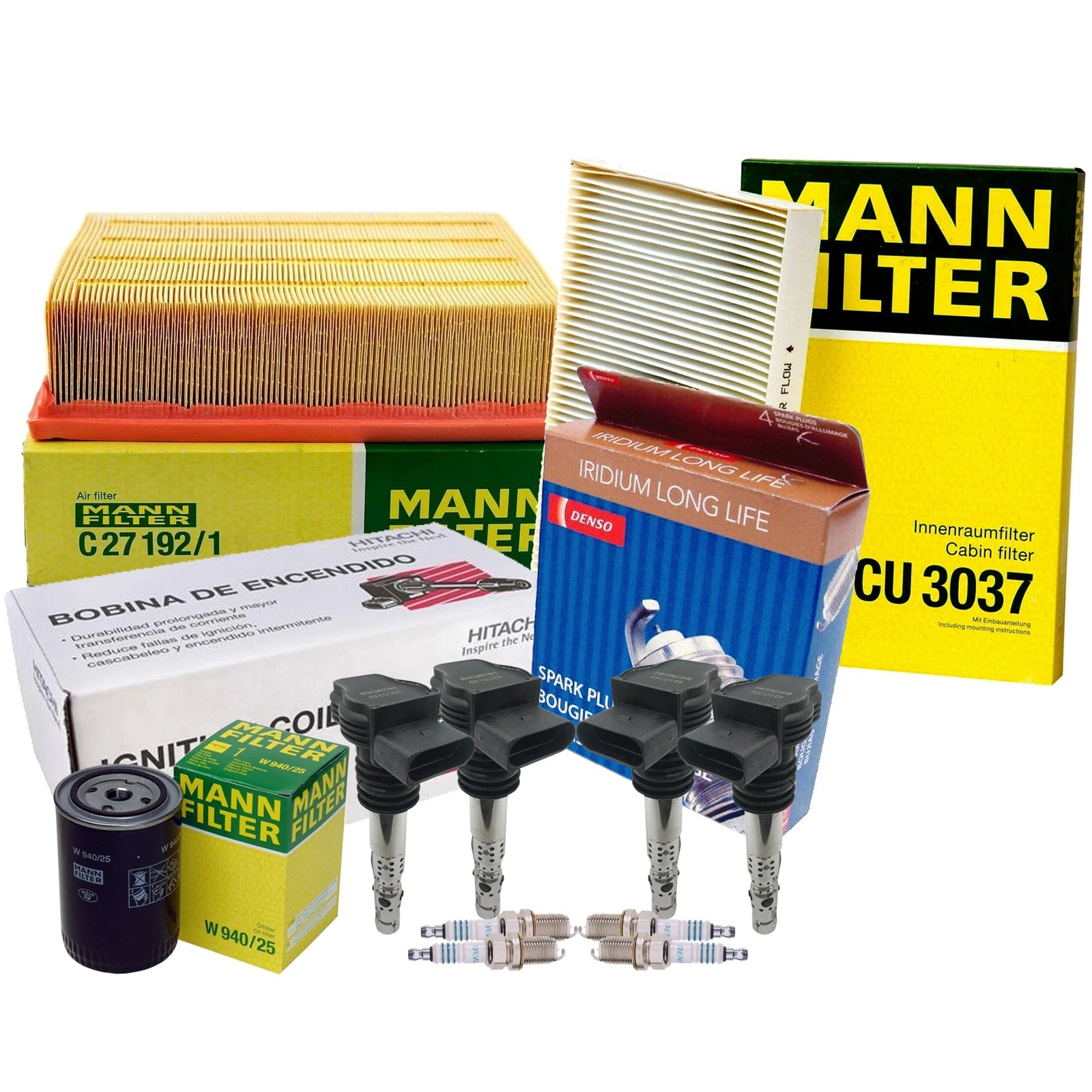 Tune Up Kit with 4 Mann Filters & 4 Denso Iridium Power Spark Plugs for Audi