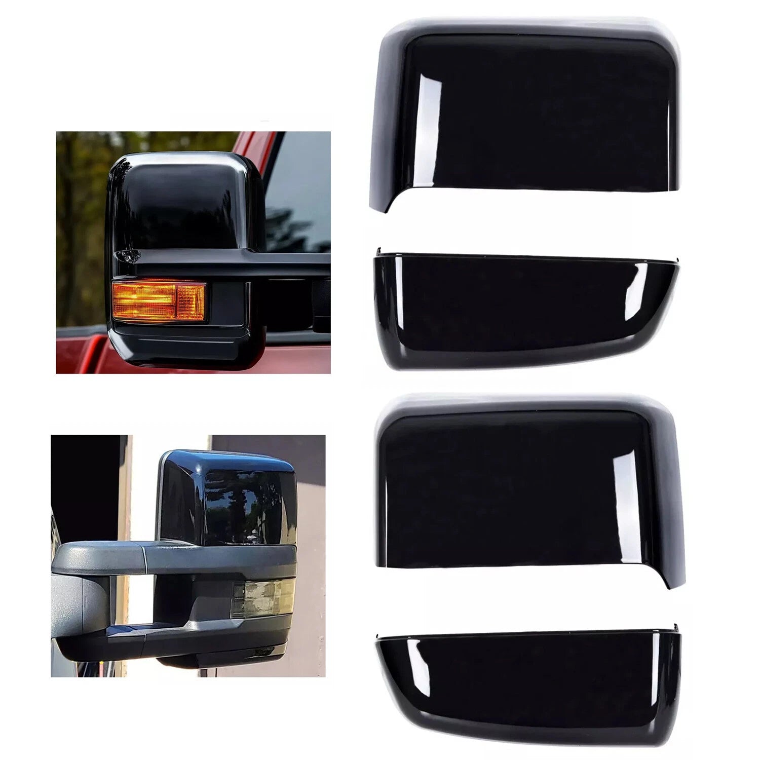Set of 4 Tow Mirror Cap Covers for Chevy Silverado GMC Sierra (2014–2019) Glossy Black