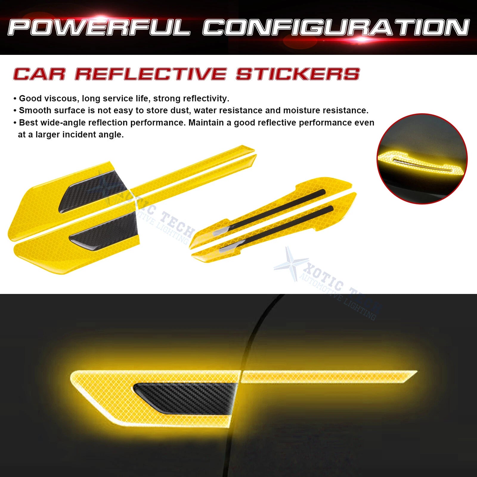 Yellow Reflective Rearview Mirror and Side Door Decals for Universal Car (-)