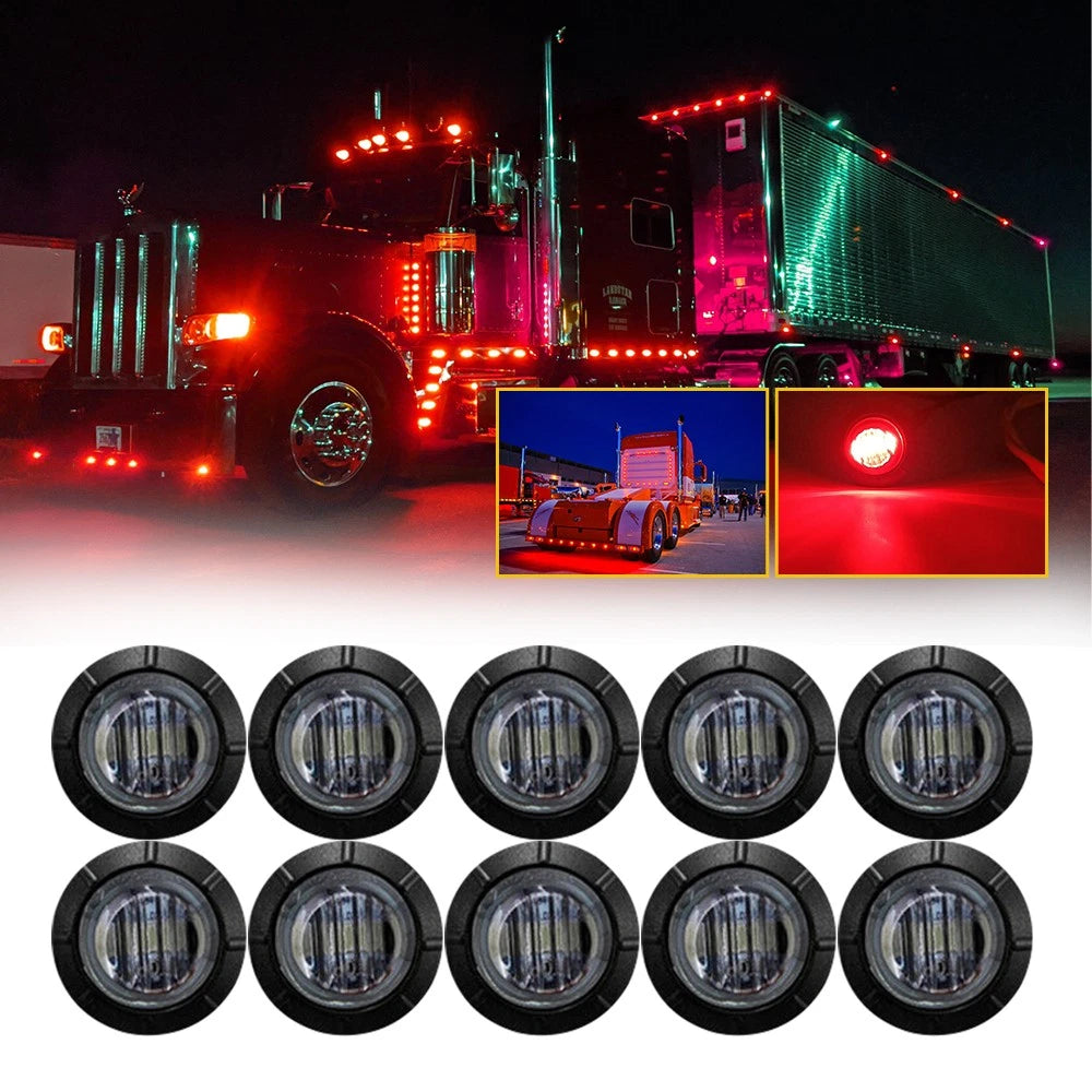 10X Red LED Smoked Round Side Marker Lights for RV Truck Trailer (N/A)