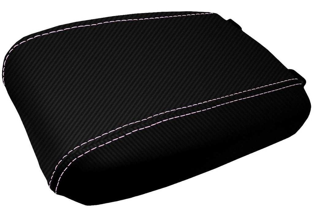 Console Lid Armrest Cover for Toyota Tacoma (2016–2019) Carbon Fiber Pink Stitch