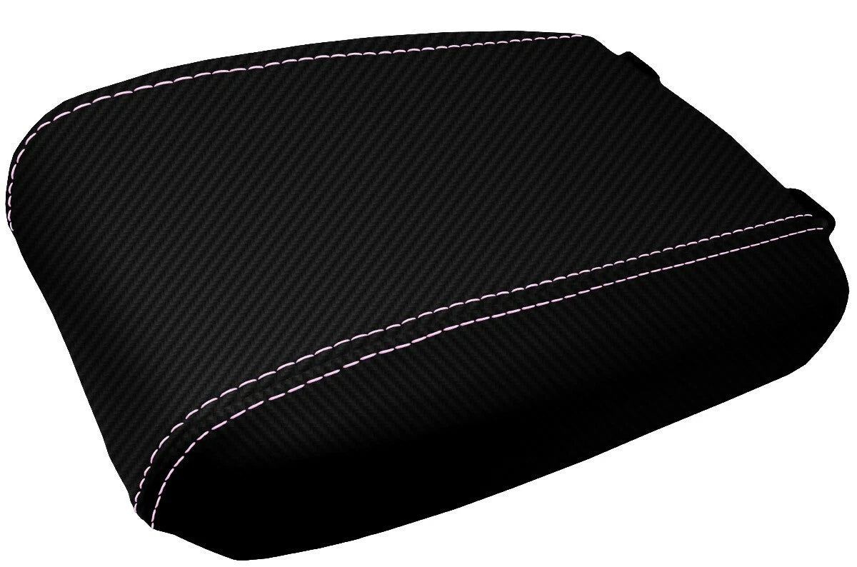 Console Lid Armrest Cover for Toyota Tacoma (2016–2019) Carbon Fiber Pink Stitch