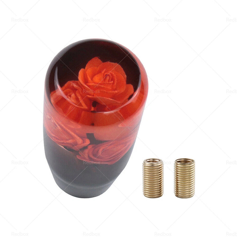 Clear Red Real Flowers Manual Gear Shift Knob for Universal Vehicles (10CM)