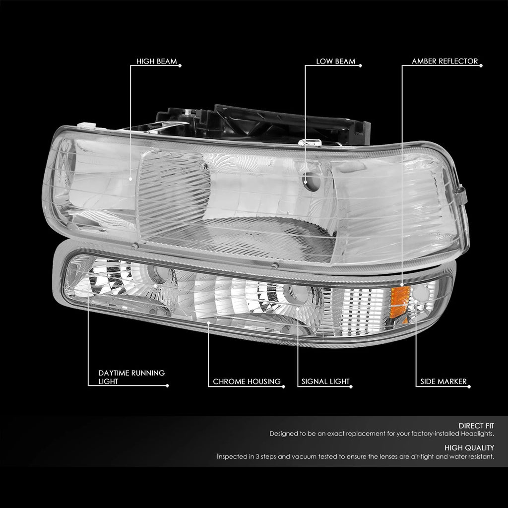 Chrome Crystal Headlight + Bumper + Black 3D LED Tail Light for Silverado (1999–2002)