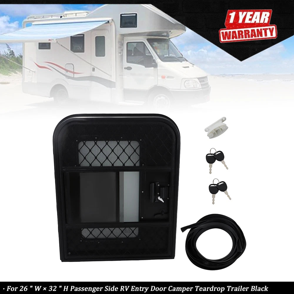 Passenger Side RV Entry Door for Teardrop Trailer (26" W × 32" H) Black