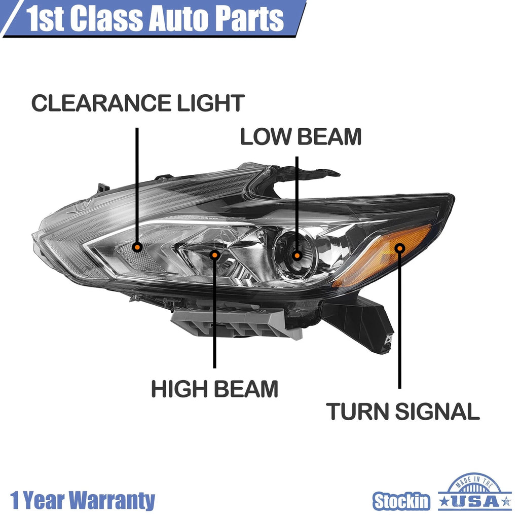 Halogen Headlight Left Driver Side for Nissan Altima (2016–2018)