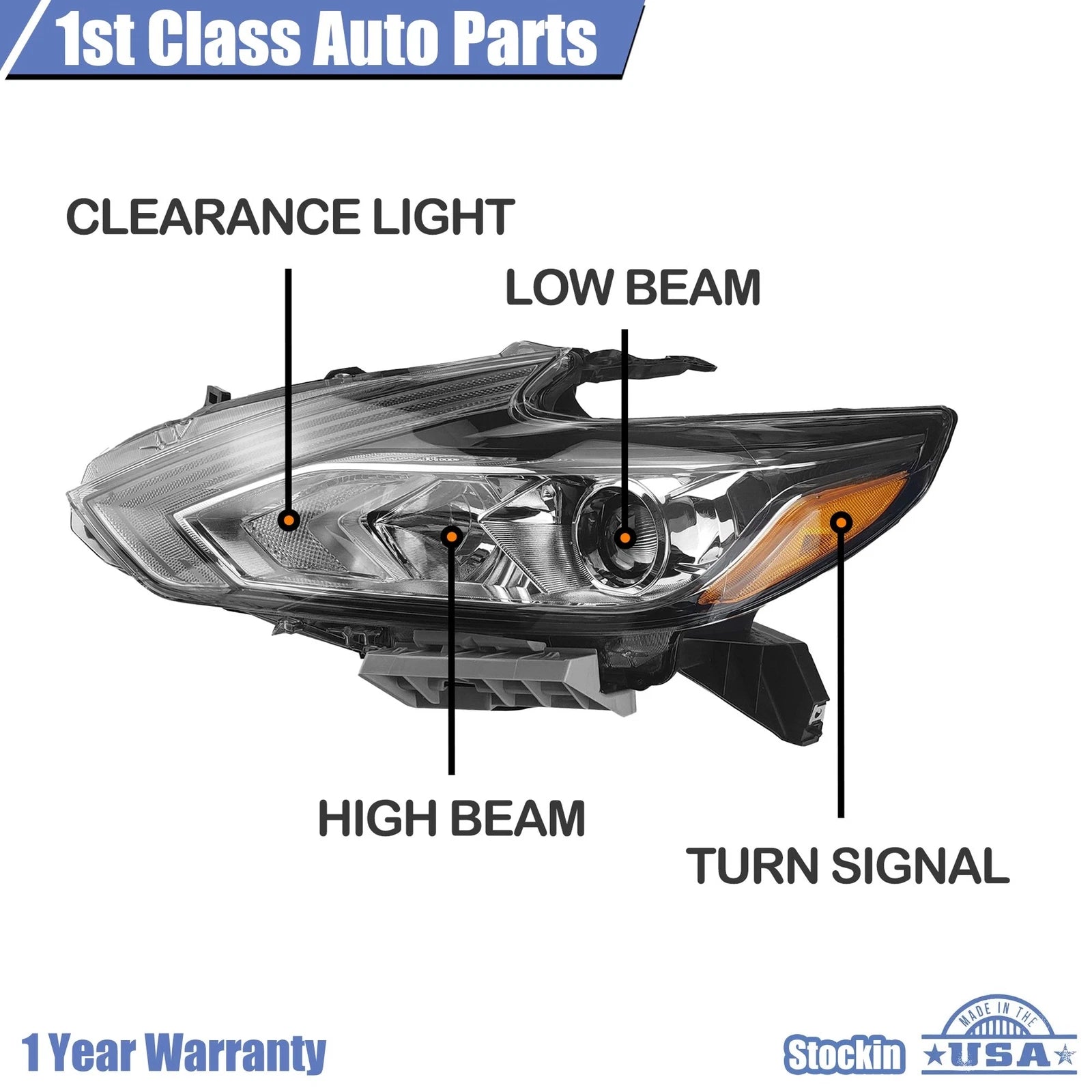 Halogen Headlight Left Driver Side for Nissan Altima (2016–2018)