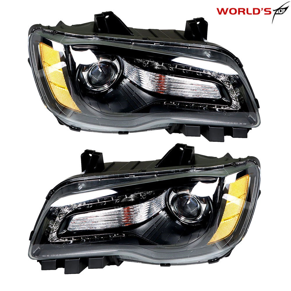 Headlight Set for Chrysler 300 (2011–2014) Black Housing Halogen