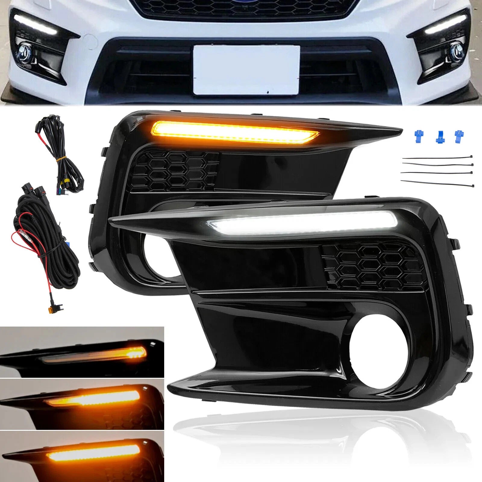 Switchback LED DRL Sequential Fog Lights Bezel for Subaru WRX STI (2018–2021)