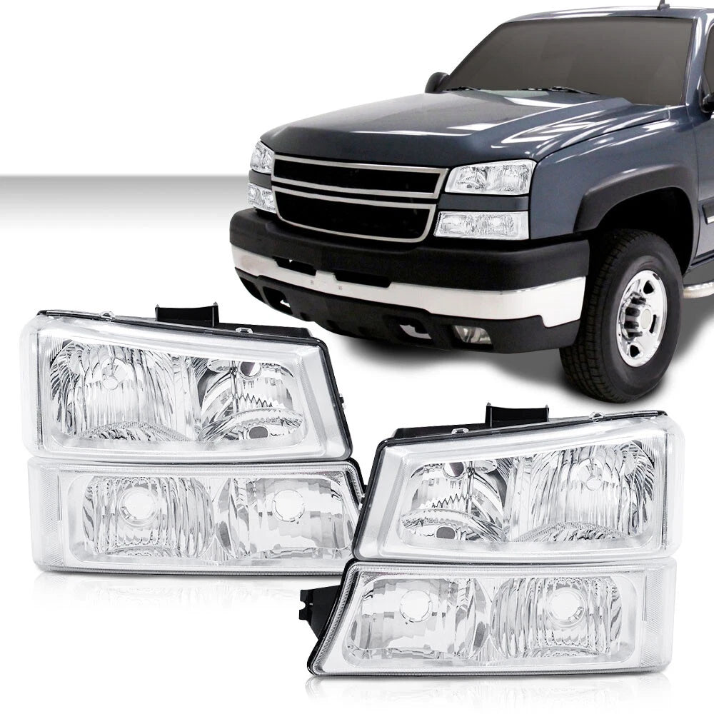 Chrome Clear Corner Headlights and Signal Bumper Lamps for Silverado (2003–2006)