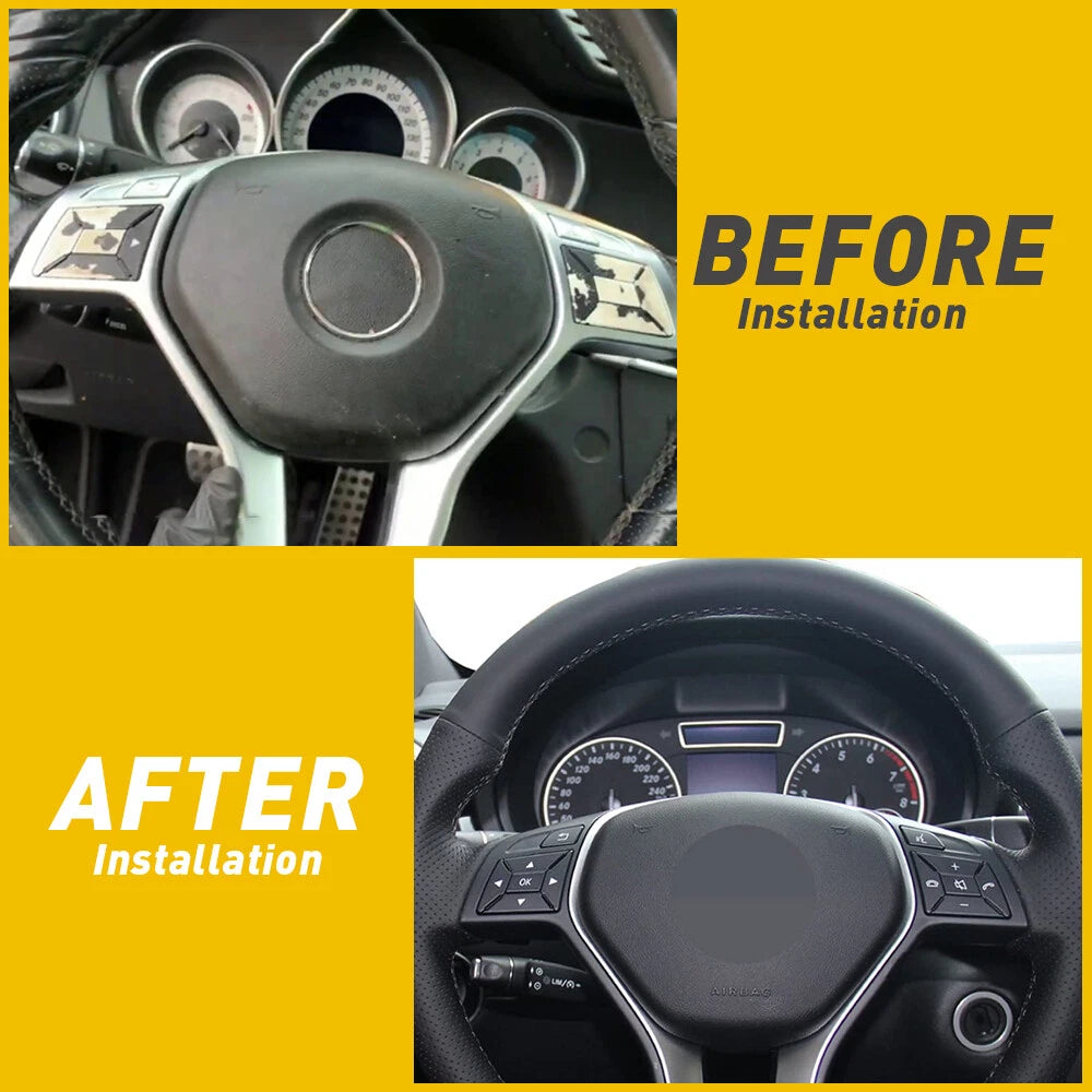 12PCS Black Wheel Steering Button Trim for Mercedes Benz E Class