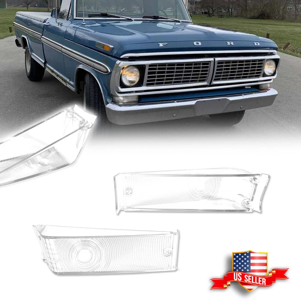 Pair Clear Front Turn Signal Light Lenses for Ford F100 F250 F350 (1970–1972)