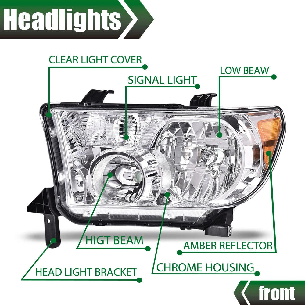 Set of Chrome Headlights for Toyota Tundra, Sequoia (2007–2017)