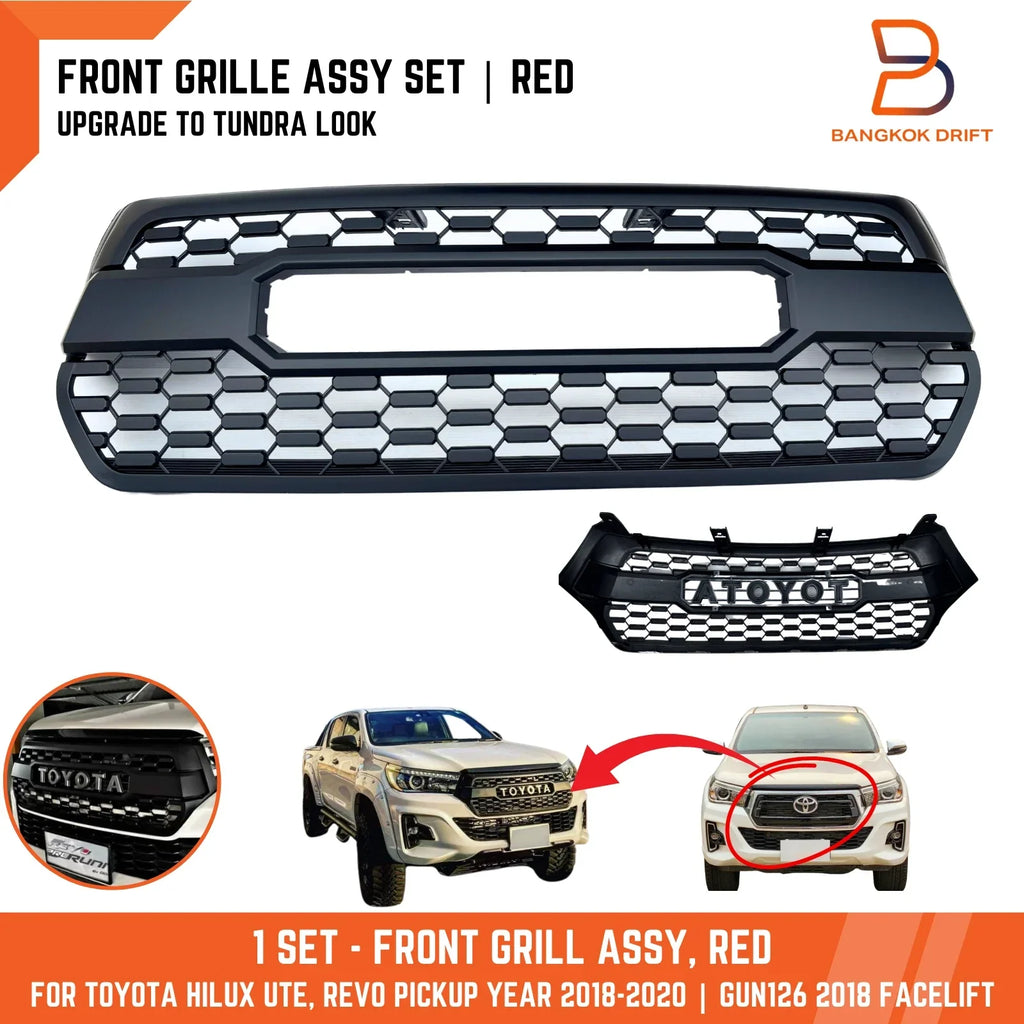 Tundra Style Front Grille Red Letter for Toyota Hilux UTE SR5 (2018-2020)