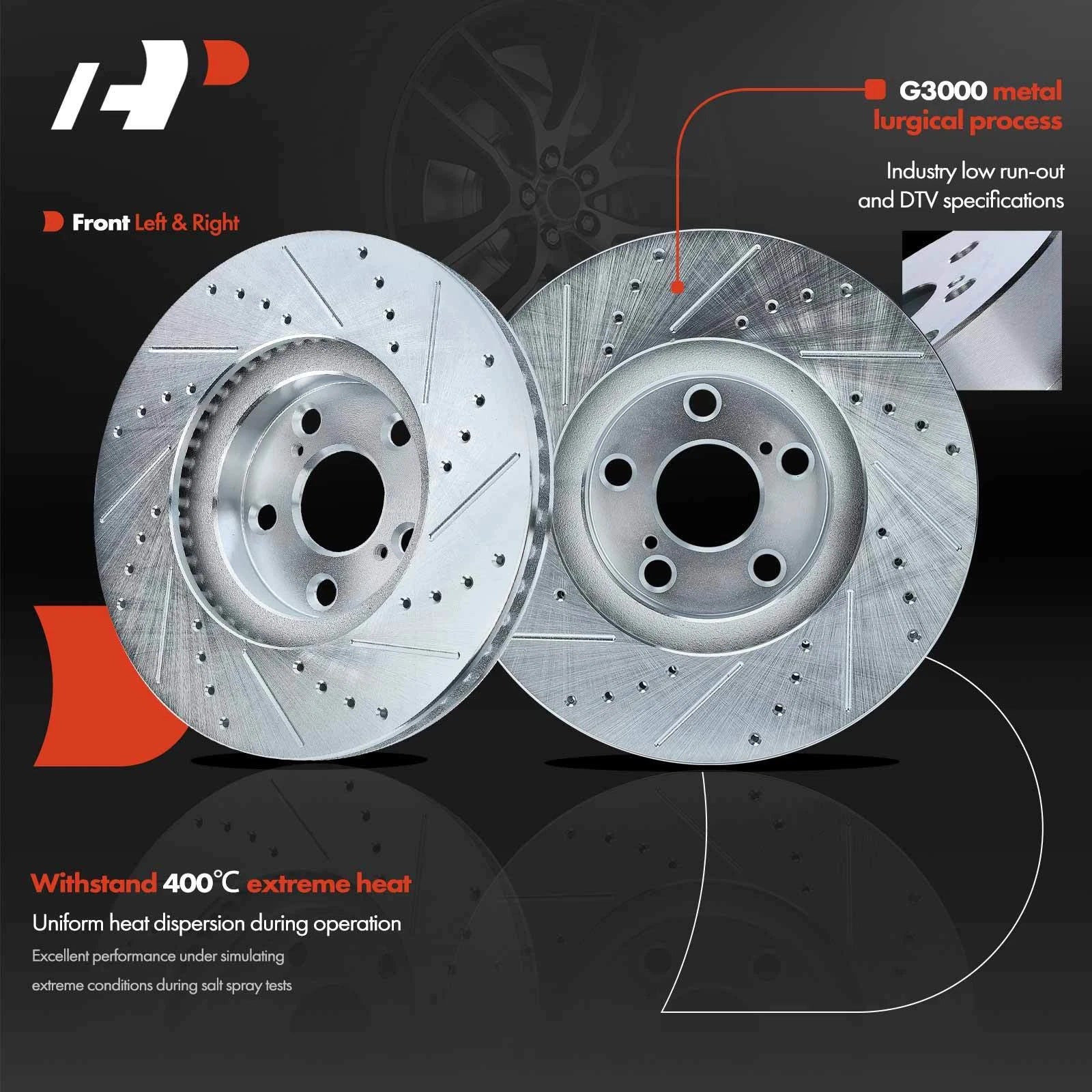 Front & Rear Drilled Brake Rotors & Ceramic Pads for Brake Drums