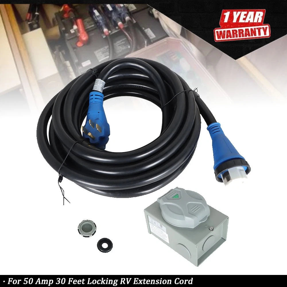 50 Amp RV Extension Cord with Power Inlet Box (125V/250V)