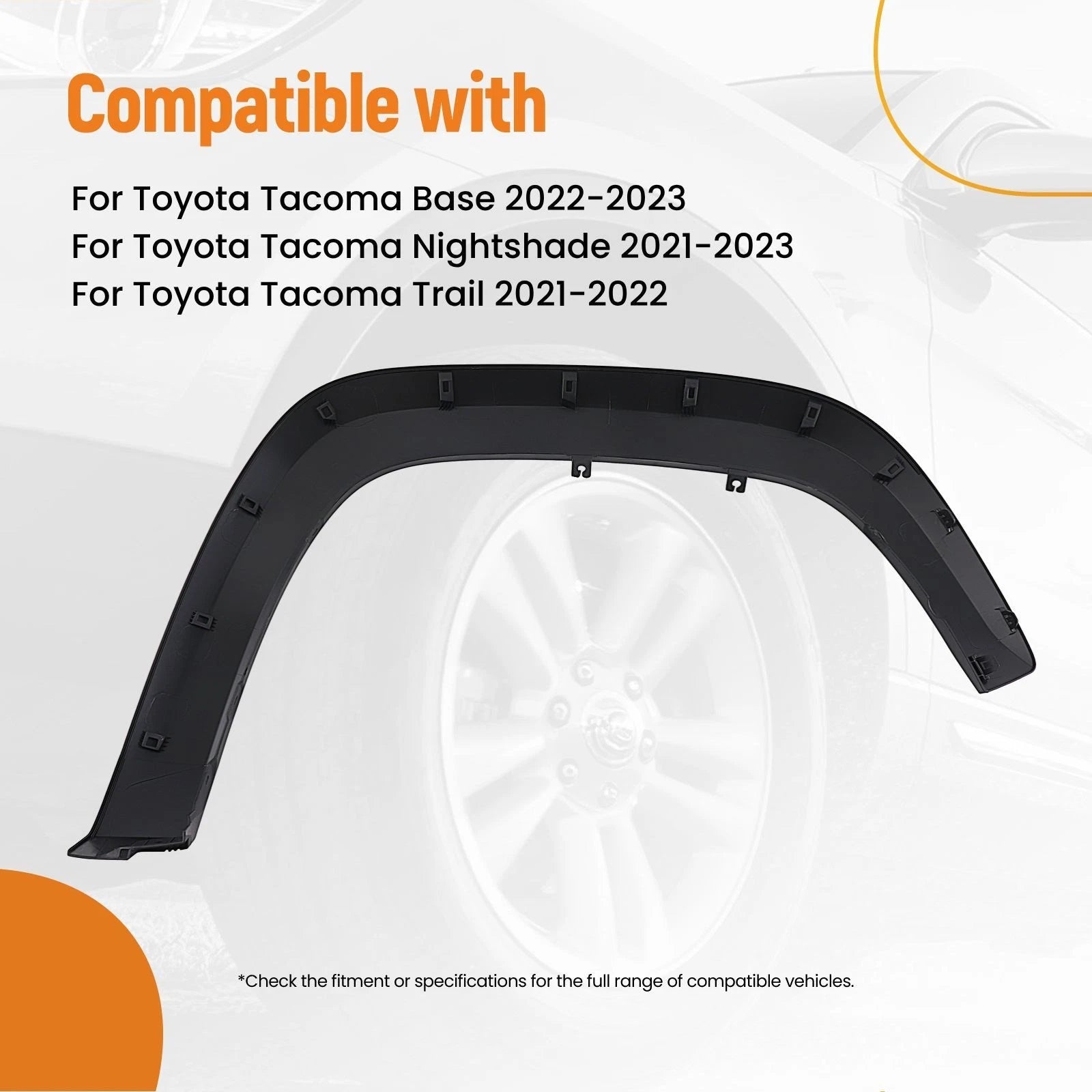 1x Driver Side Front Wheel Flare for Toyota Tacoma (2016–2023) 7587204060 Black