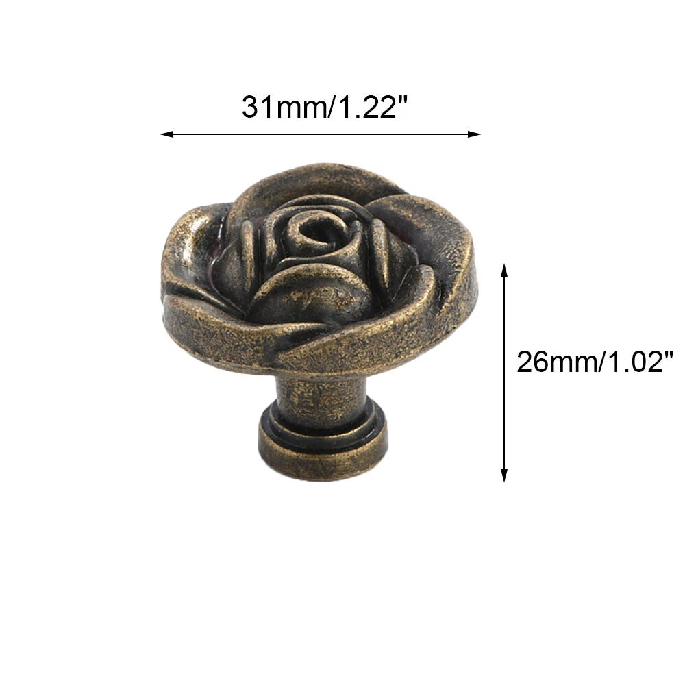 2X Antique Rose Flower Cabinet Drawer Pull Knob for Furniture