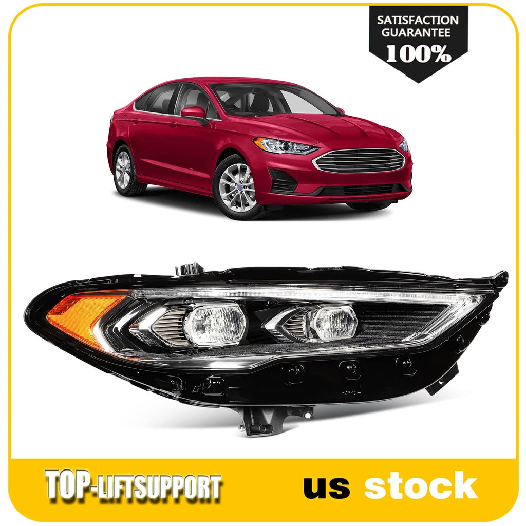 Right Passenger Side Full LED Black Amber Headlight for Ford Fusion (2017–2020)