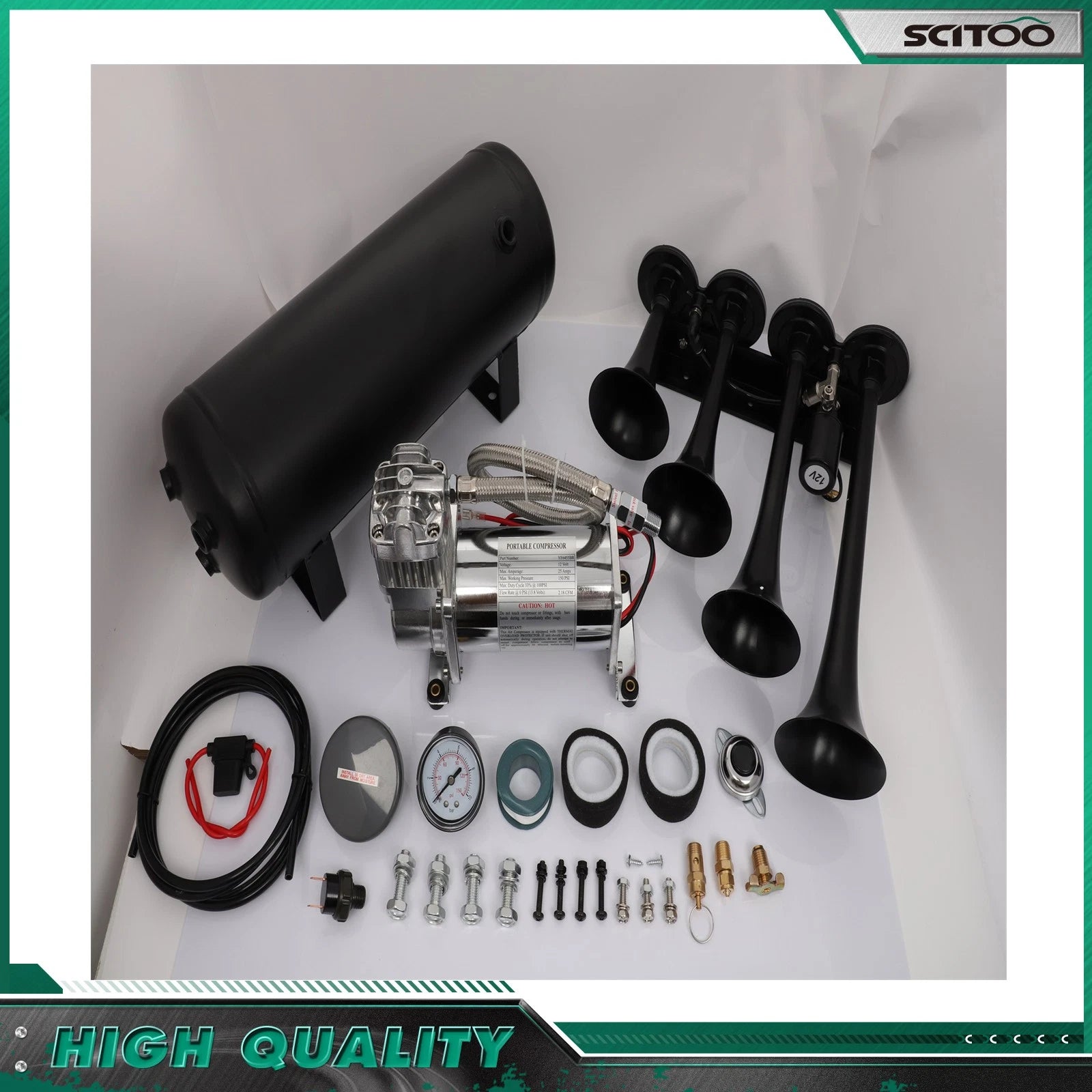 Set of 4 Trumpets Train Air Horn Kit for Car Truck Van 12V