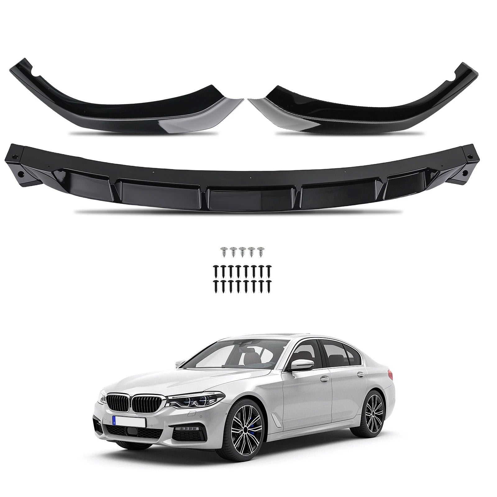 Front Bumper Lip Spoiler for BMW 5 Series (2017-2019) Gloss Black