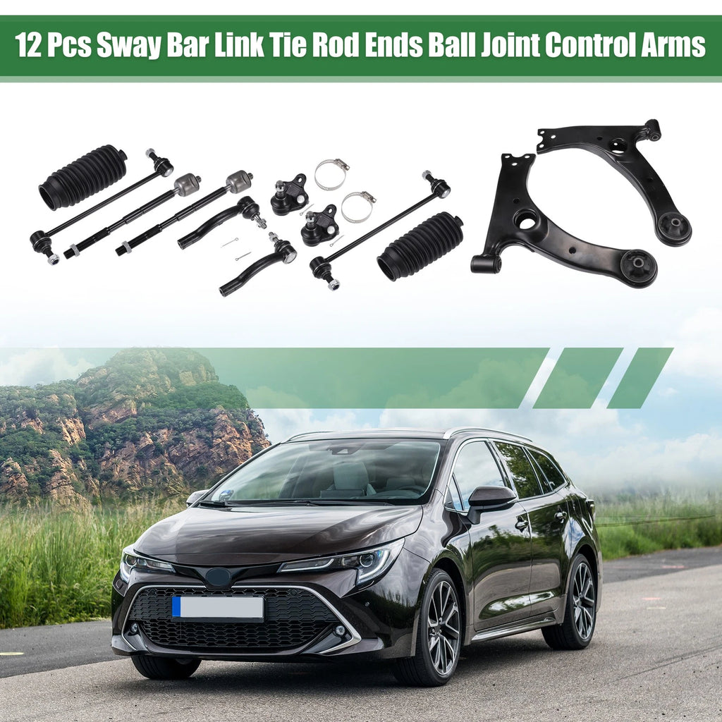 12pcs Front Suspension Kit Control Arm Tie Rod End for Toyota Corolla (2003–2008)